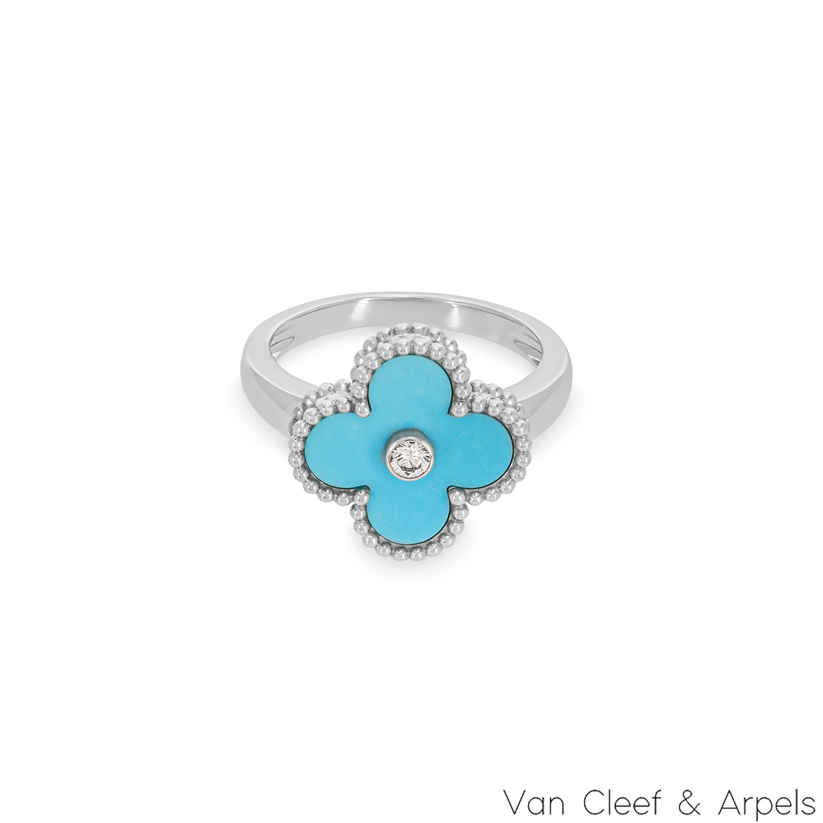 Van Cleef & Arpels White Gold Turquoise & Diamond Vintage Alhambra Ring ...